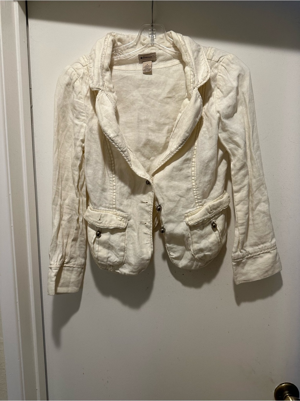 Vintage elevenses by Anthropologie Cream Linen Cropped Blazer Size 2 boho